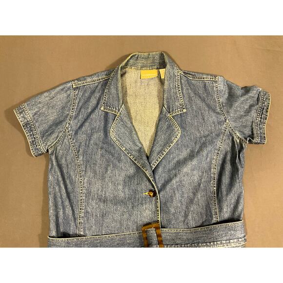 VTG Liz Claiborne Lizwear 14 Full Button Belted Medium Wash Short Sleeve Dress - Picture 4 of 7